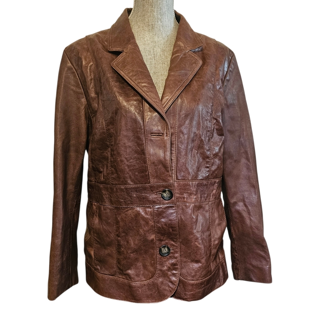 CK Vintage Fall Leather Jacket - Women's Size XL Brown Blazer Quiet Luxury